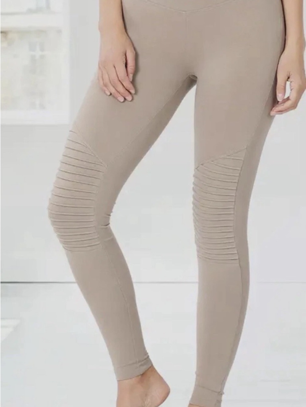 Ribbed Knee Moto Leggings - Taupe